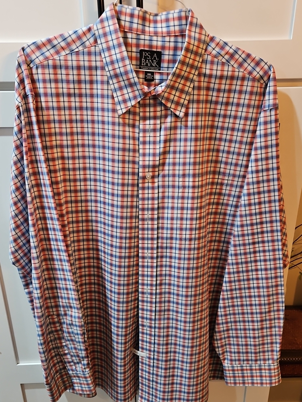 Jos. A. Bank Blue and Orange Plaid Long-Sleeve Dress Shirt Xxl